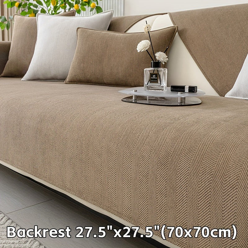 Зеленая накидка на диван из шенилла с узором «елочка», противоскользящая, подходит для домашних животных, подходит для 1-4 человек, моется в машине