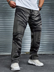 Men's Plus Size Tie Dye Denim Pants with Pockets Casual Cotton Blend Straight Leg