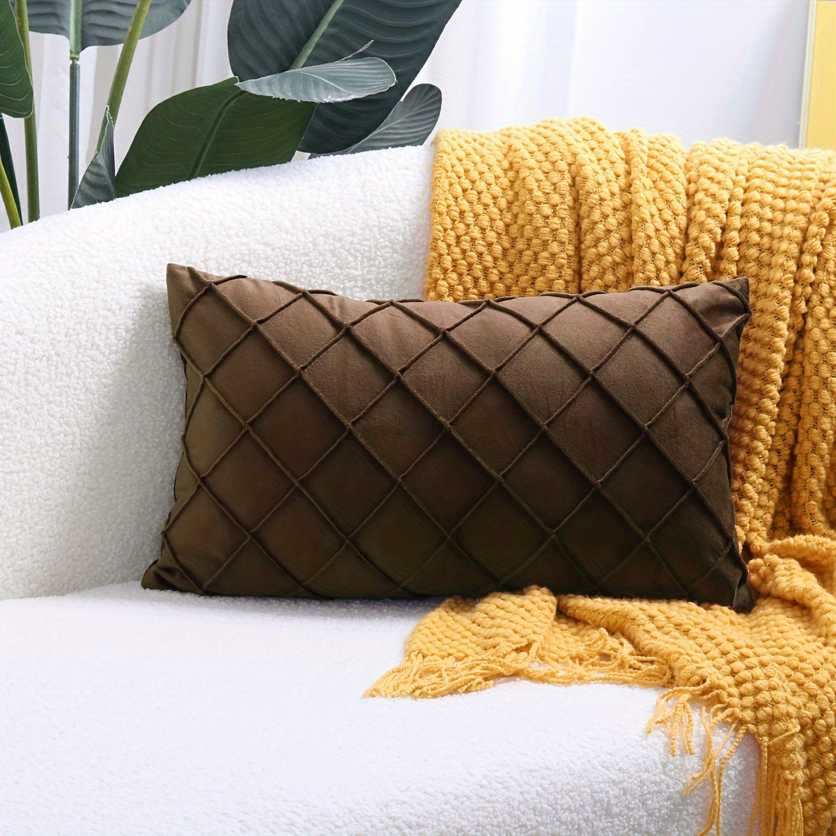 Argyle Polyester Velvet Throw Pillow Cover for Sofa Couch Living Room Decor