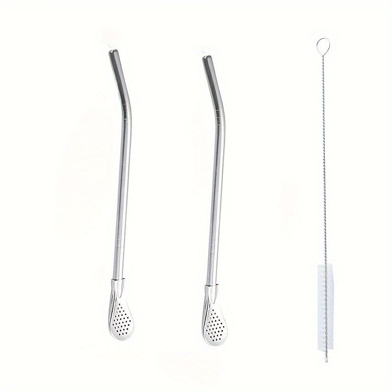Set de 2-3 cucharas con pajillas de acero inoxidable para café, jugo, leche y té
