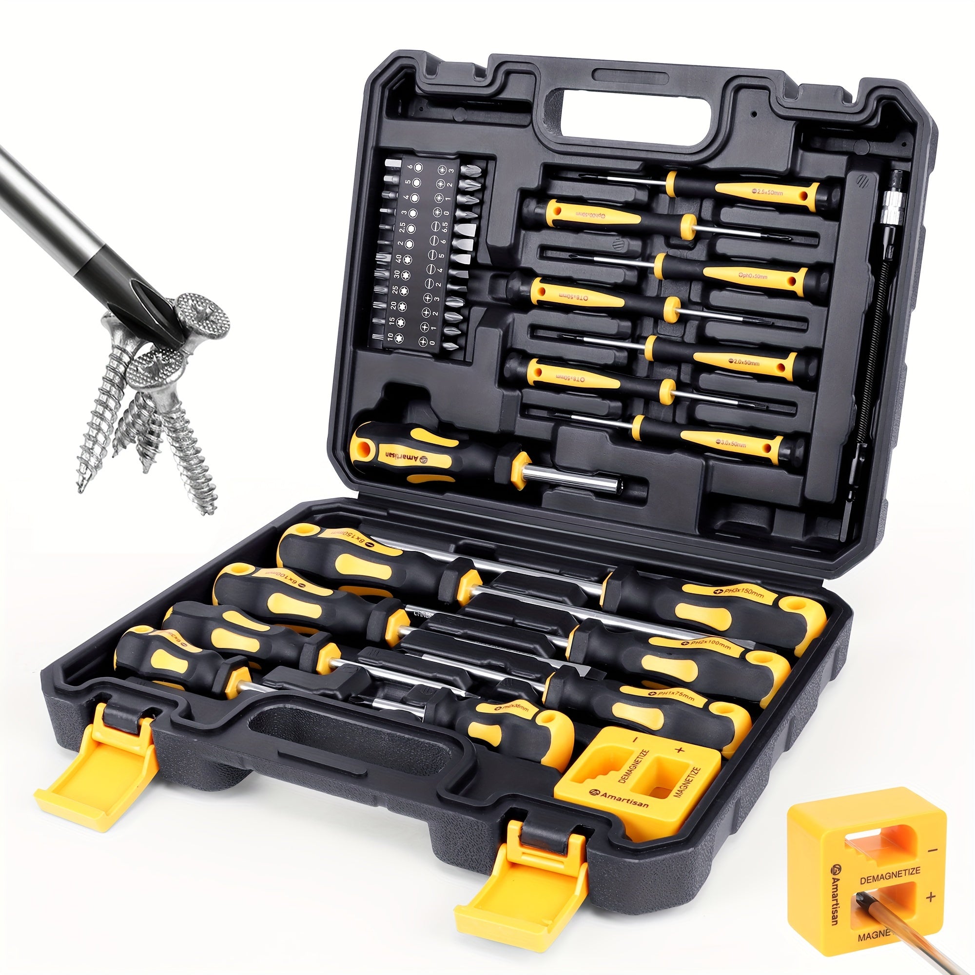 Magnetic Screwdriver Set 43 Pieces Chrome Vanadium Steel Black Yellow Professional Tools