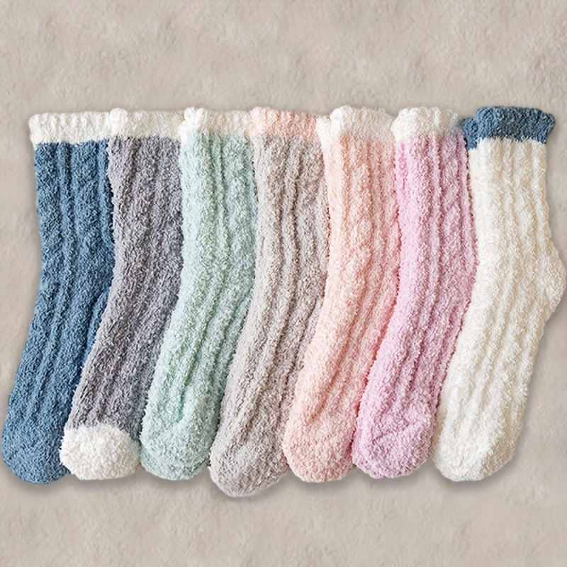 Women's Fuzzy Socks 8 Pairs Coral Fleece Pastel Colors Towel Bottom Grip Machine Washable