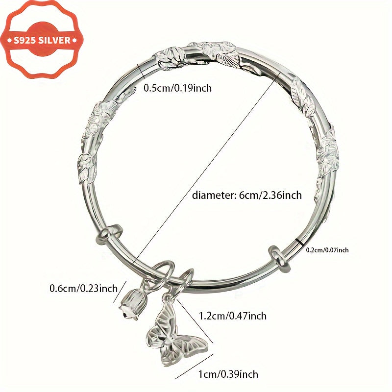 Pulsera de pulsera de plata con dijes de oro de 18 quilates, flores, mariposas y campanas para mujeres