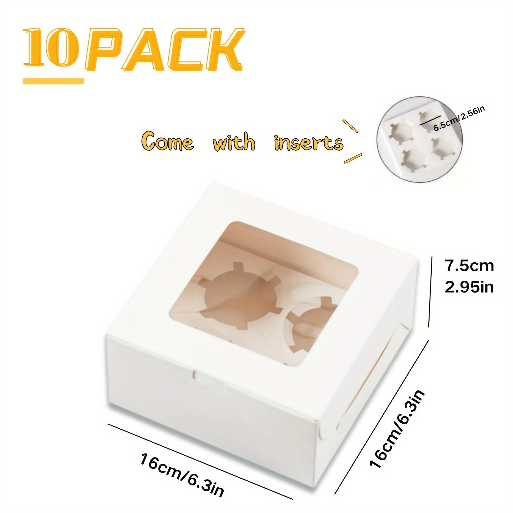 Pishirish va bayramlar uchun shaffof oynali 10-50 dona oq kek qutisi