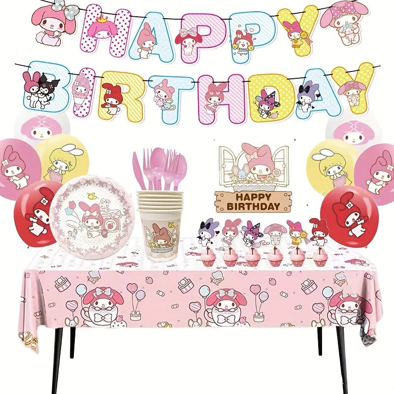 Set de suministros para fiesta Hello Kitty Platos, vasos, tenedores, cucharas y mantel desechables para decoraciones de cumpleaños