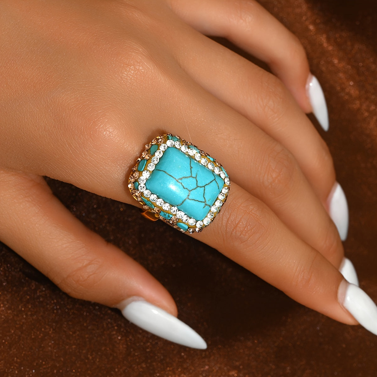 Vintage-Inspired Boho Turquoise Statement Ring for Women Jewelry Gift