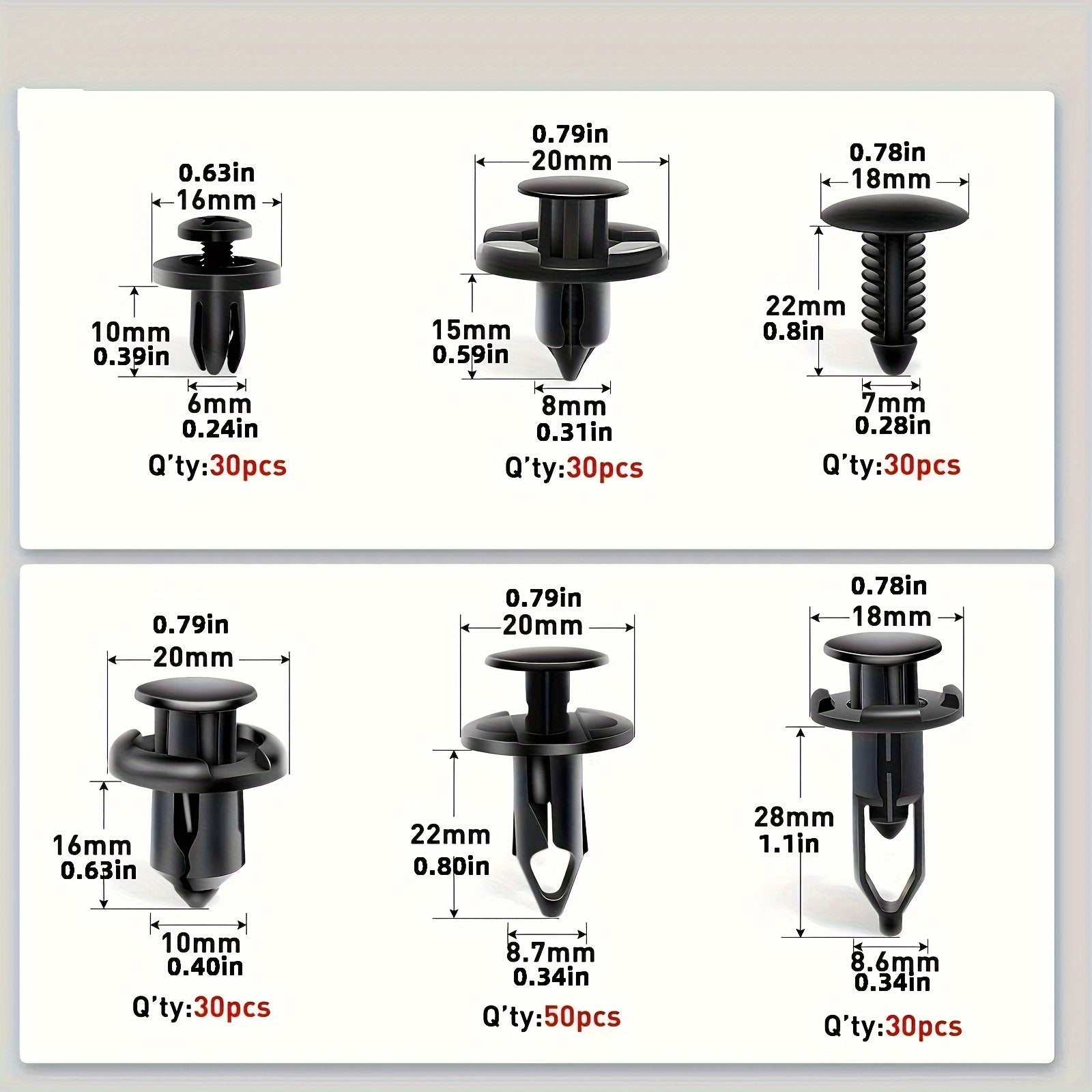 200Pcs Car Fixing Clips Universal 6 Types Bumper Push Rivet Auto Parts