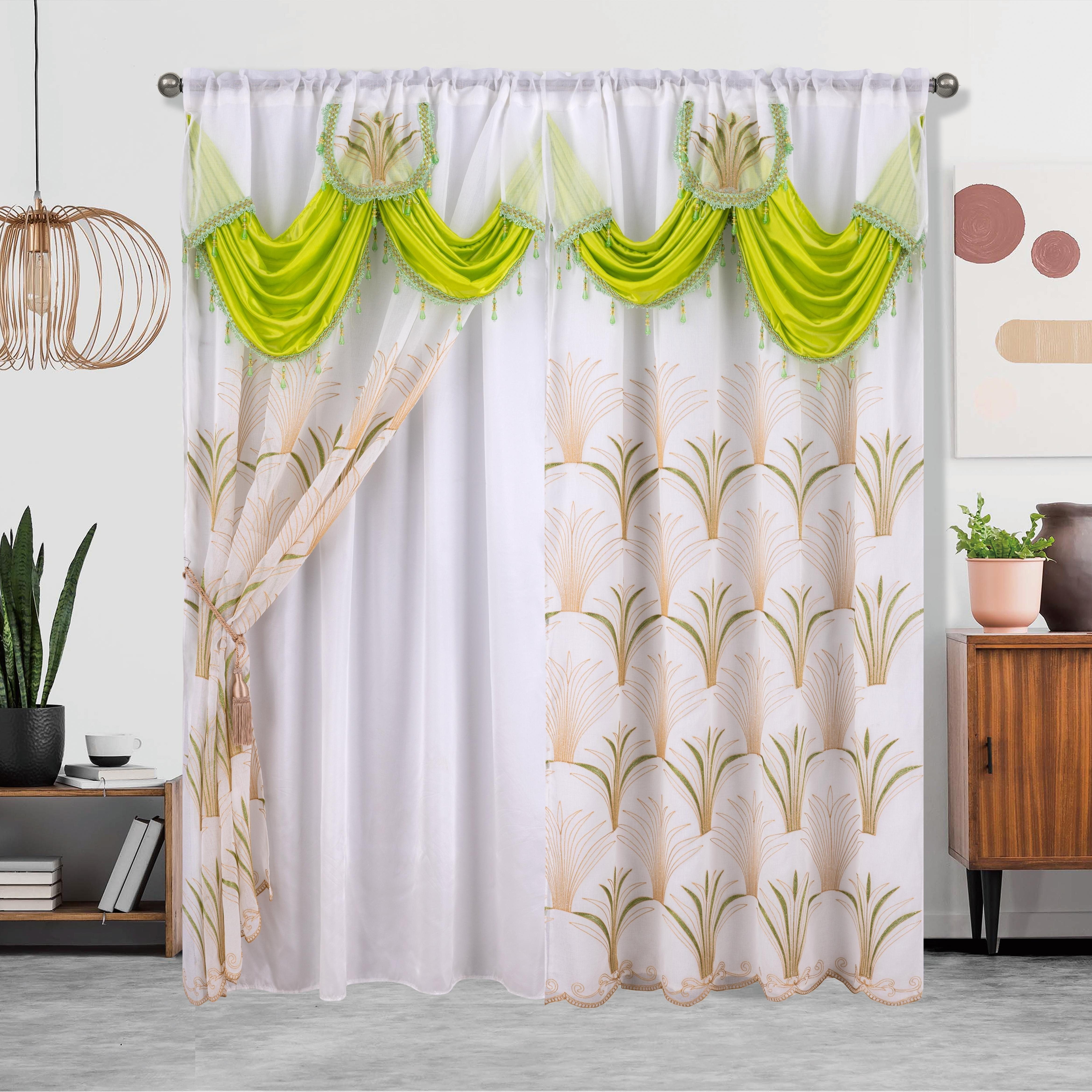 Embroidered Double Layer Curtain 132x213 cm for Living Room Bedroom