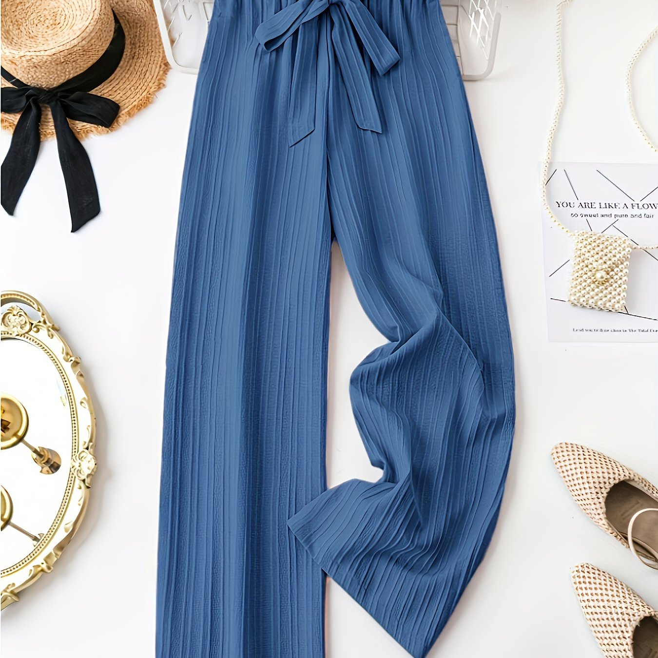 Pantalones casual de mujer de talla grande con pierna recta y cintura ajustable con cordón