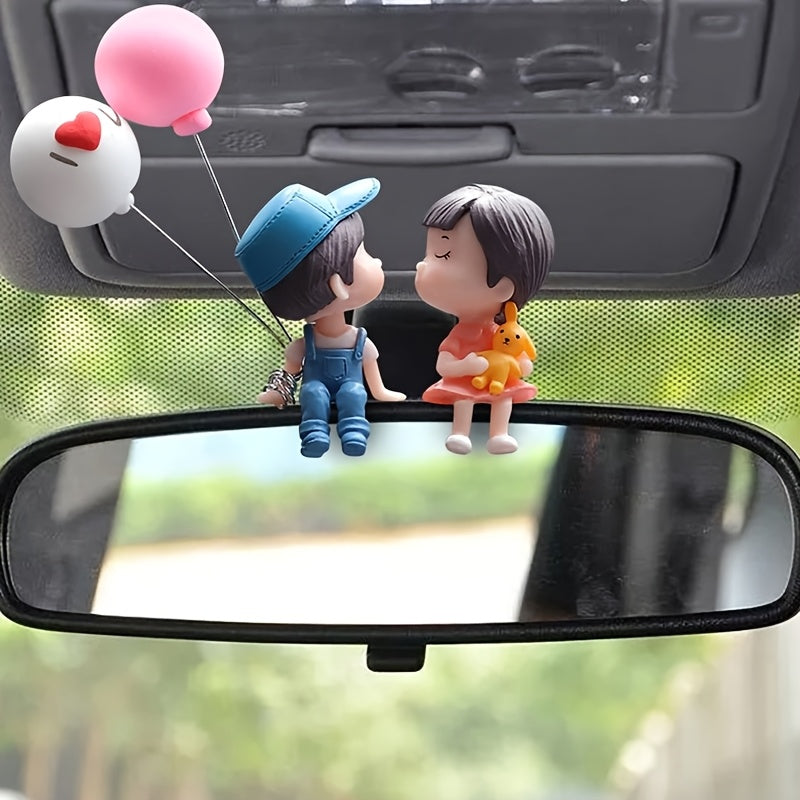 Resin Couple Car Dashboard Figurines for Rearview Mirror Decoration Gift for Men and Women