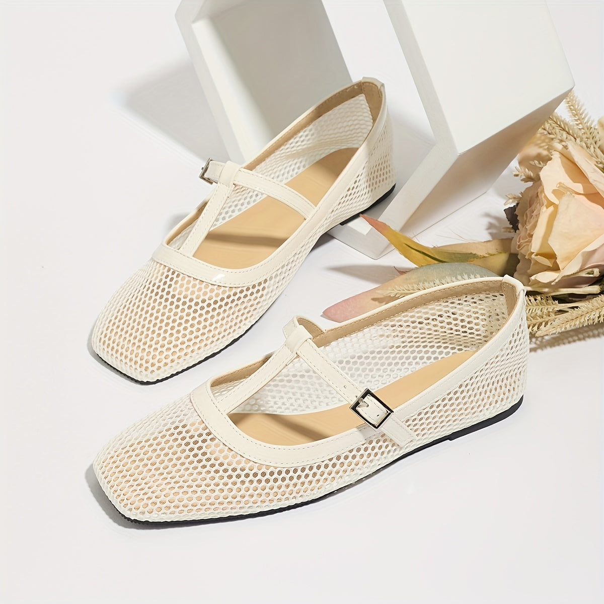 Zapatos de mujer con malla transpirable Mary Jane, sandalias casuales de verano en negro