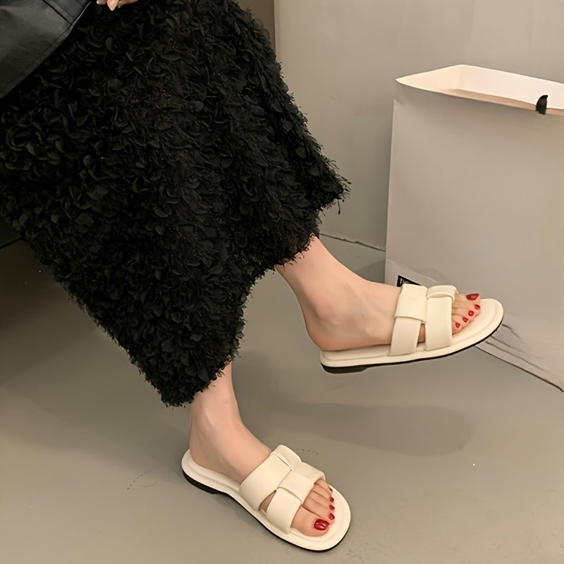 Women's Summer Flat Open-Toe Slip-On Sandals in Black White Brown