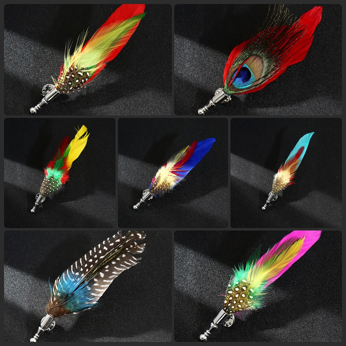 Colorful Feather Brooches Set of 7 for Men and Women Dress Suits Lapel Pins Fashion Accessories