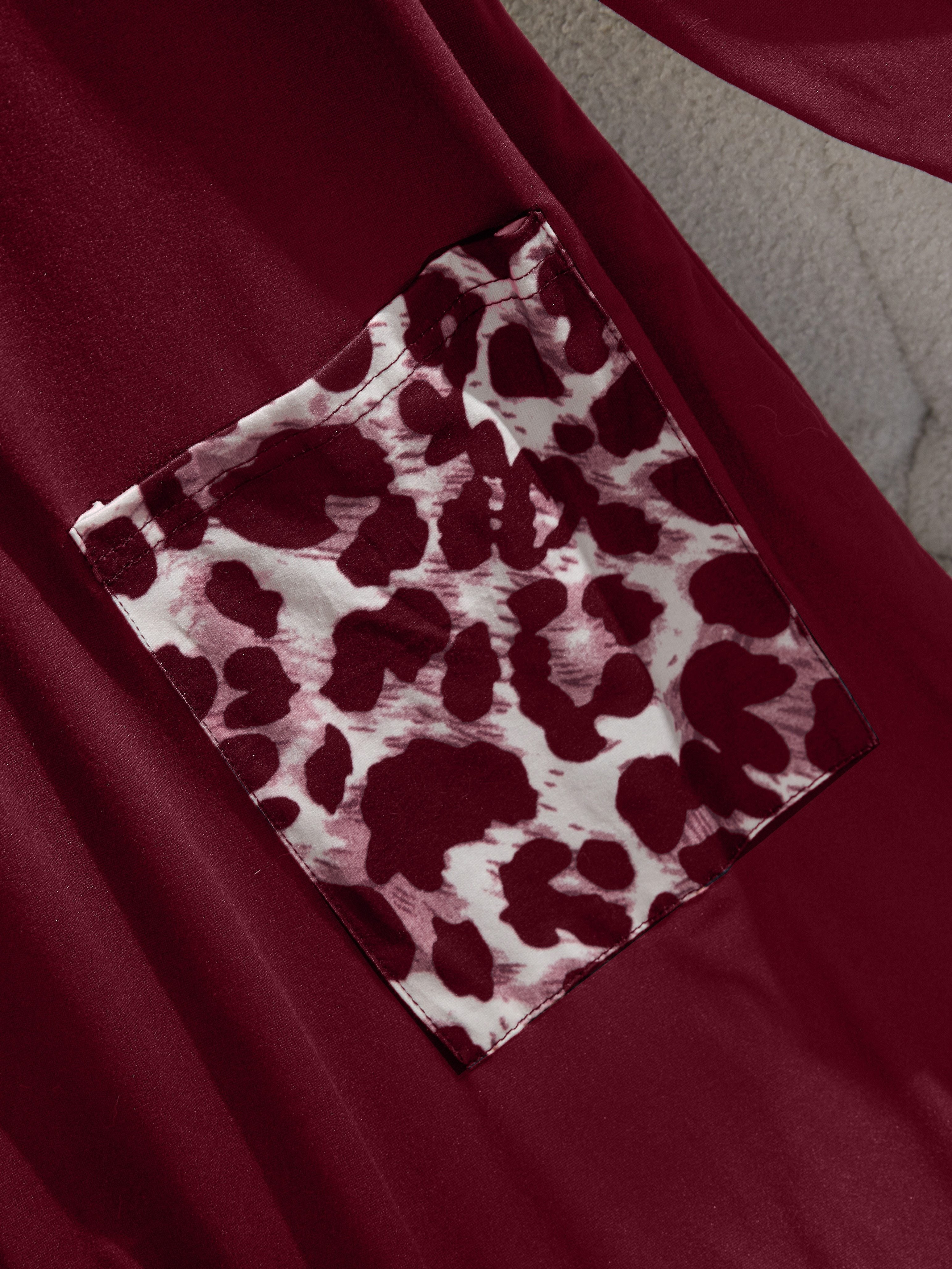 Women's Leopard Print Night Dress Long Sleeve Knit Pullover