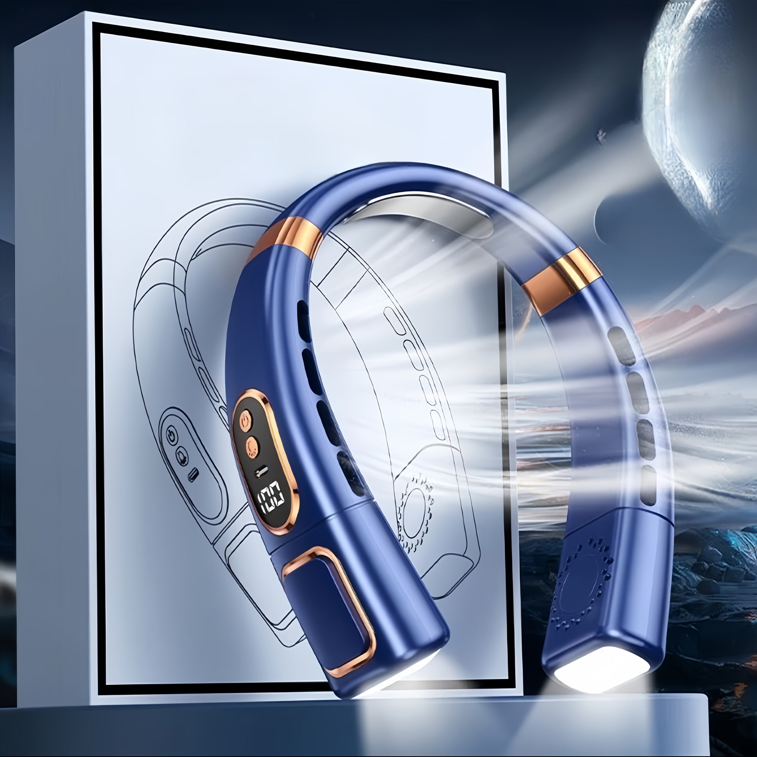 Portable Neck Fan with 5 Speeds, 360° Cooling, Rechargeable Battery