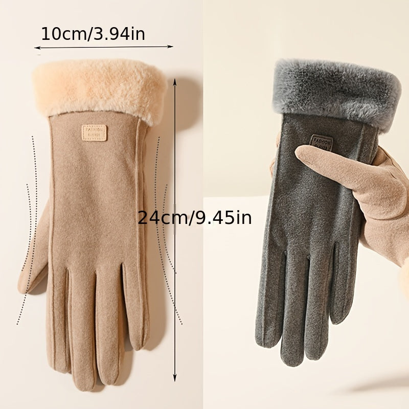 Women's Winter Thick Plush Suede Gloves Touchscreen Driving Warm Outdoor