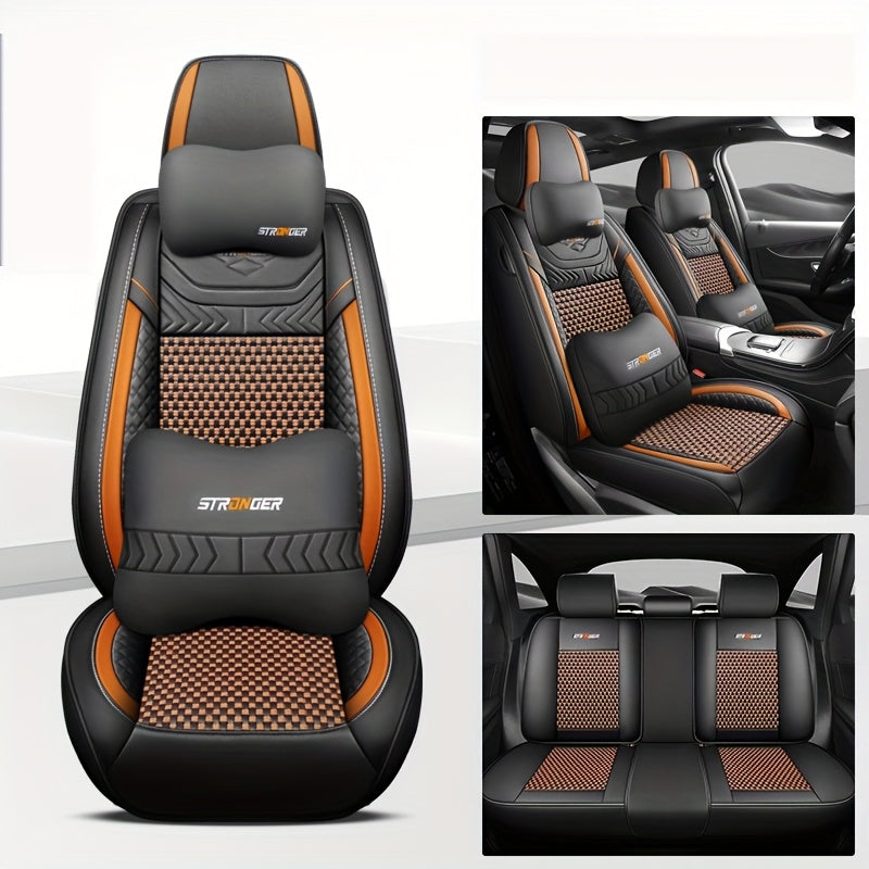 Car Seat Covers Polyester All-Season Full Surround Black Red Accents