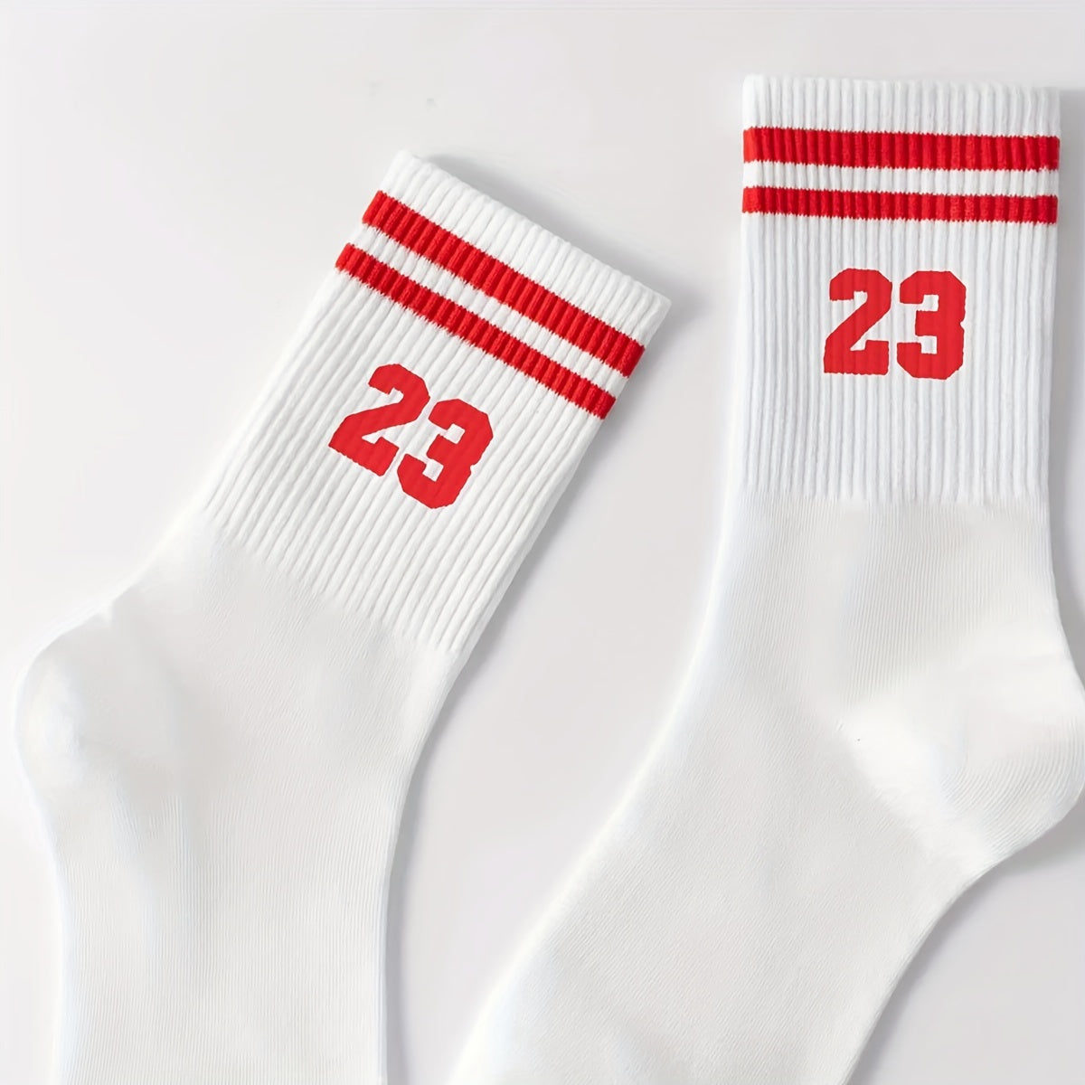 Men's Athletic Mid-Calf Socks Striped Pattern Number 23 Polyester Spandex