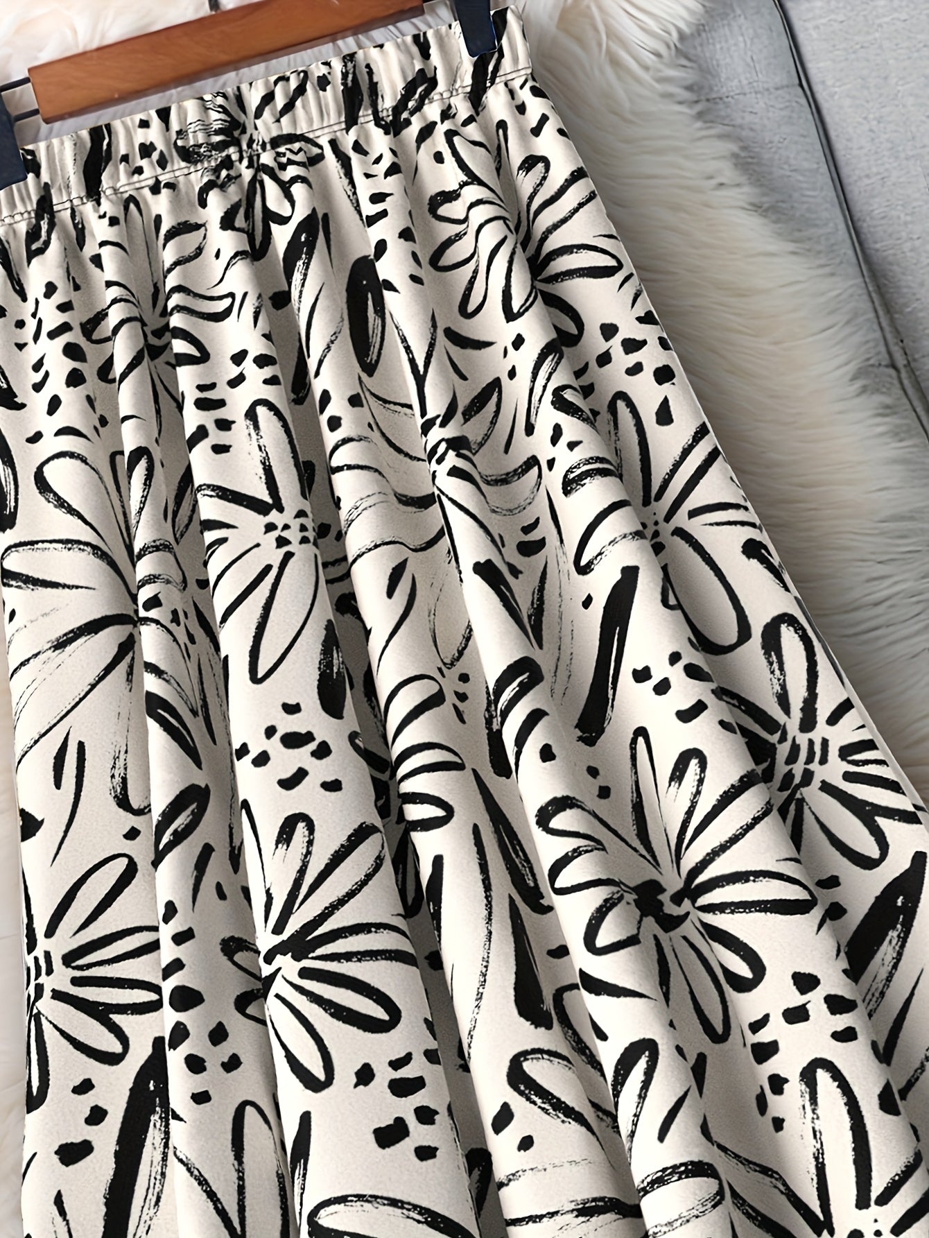 Plus Size Women's Mid-Length Skirt Elastic Waist Floral Print Summer Fashion