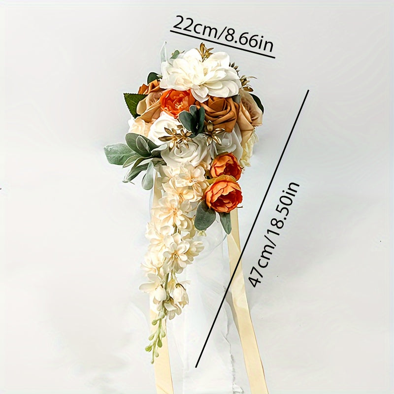 Sun'iy gul to'y uchun buket, ip bilan bezatilgan va vintage lent bilan ta'minlangan