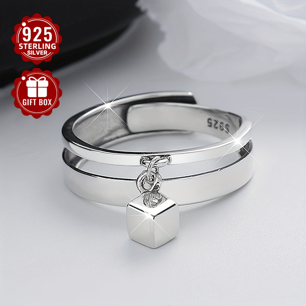 Sleek 1PC S925 Sterling Silver Ikki qatlamli Kublar Juft Halqa, Trendy Hip-hop va Punk Usullari uchun ideal, Erkaklar va Ayollar uchun Partiyalar yoki Yig'ilishlarda Indeks Barmog'ida kiyish uchun mukammal (Taqriban 3.7 Gramm og'irlikda)