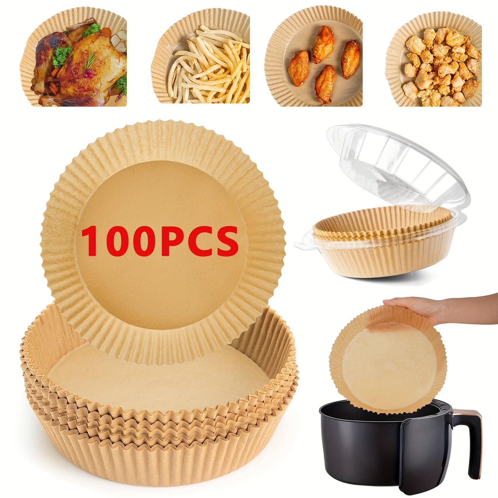 100 piezas de papel de horno desechable antiadherente para freidoras de aire, asar y microondas