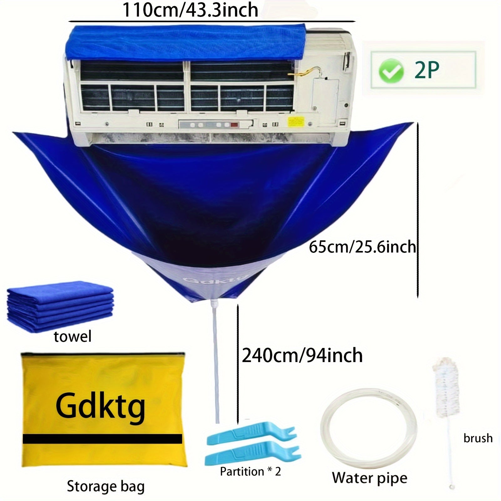 Hanging Air Conditioner Cleaning Cover 95/130cm Dust Removal Kit with Brush Towel Water Pipe