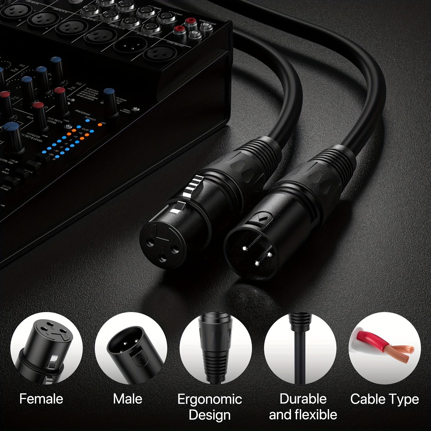 XLR Male to Female Cables 3ft-10ft Oxygen-Free Copper Recording Studio Stage Lighting