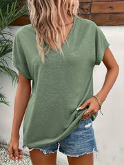 Plus Size V-Neck Solid Short Sleeve T-Shirt for Women Casual Summer