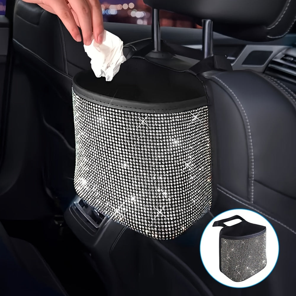 Car Back Seat Organizer With Rhinestones White Storage Bag Car Trash Holder