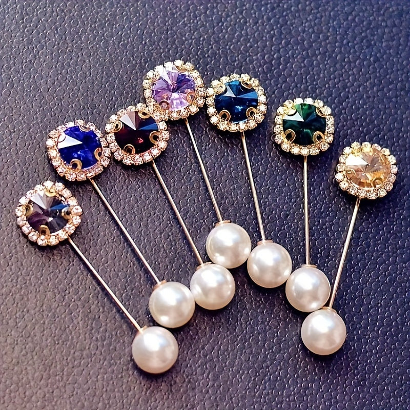 6 ta nafis rhinestone brooch pinlar to'plami, rang-barang dumaloq va kvadrat shakllar va rezin aksessuarlar bilan