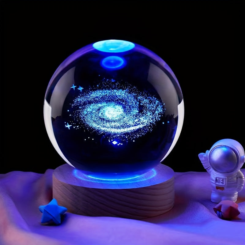 3D Crystal Ball Night Light Solar System Galaxy Saturn LED Decor for Astronomy Lovers