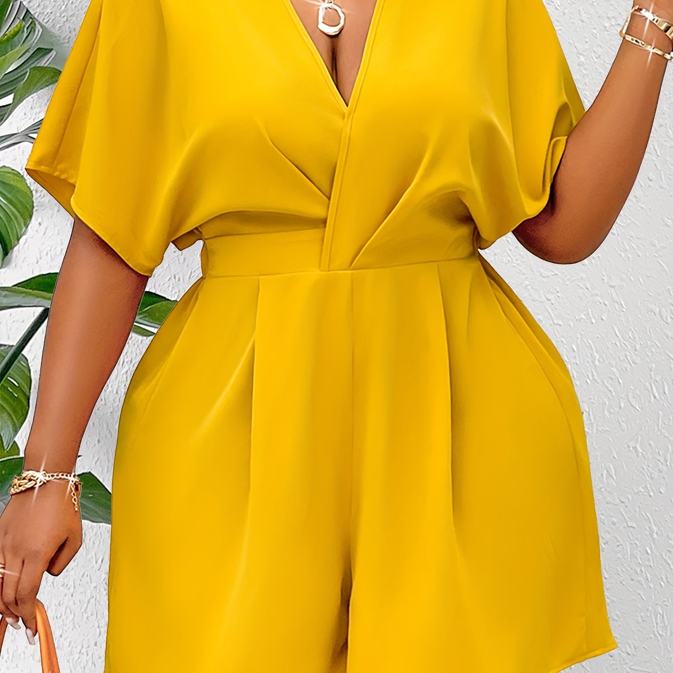 Women's Polyester Blend V-Neck Sleeveless Jumpsuit Summer Large Size