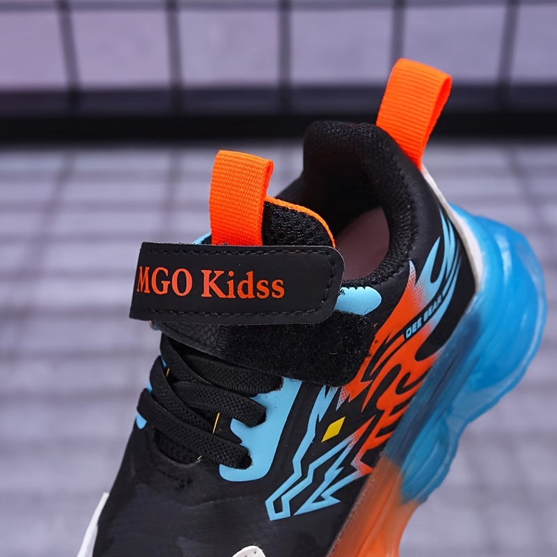 Boys Athletic Sneakers Mesh Non-Slip Sole Casual Sports Shoes with Easy Closure