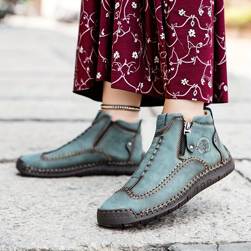 Women's Slip-On Loafers Faux Leather All-Season Zipper Comfort Rubber Sole