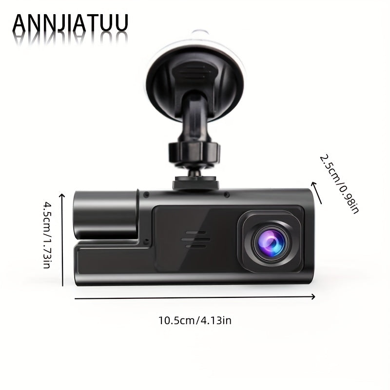 ANNJIATUU Uch kamerali avtomobil dash kamerasi, old tomoni 1080P, orqa tomoni 480P, IR tungi ko'rish, aylana yozish, keng burchakli DVR kamerasi, IPS ekran