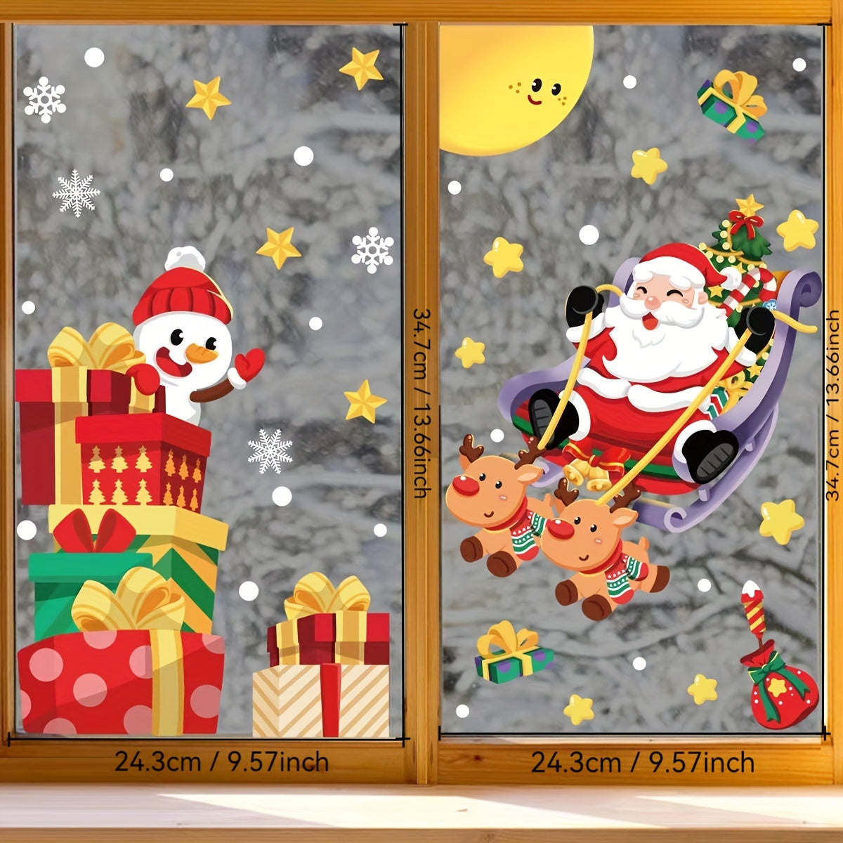 Christmas Window Stickers Santa Reindeer Snowflake Reusable Cling Decals for Glass Doors