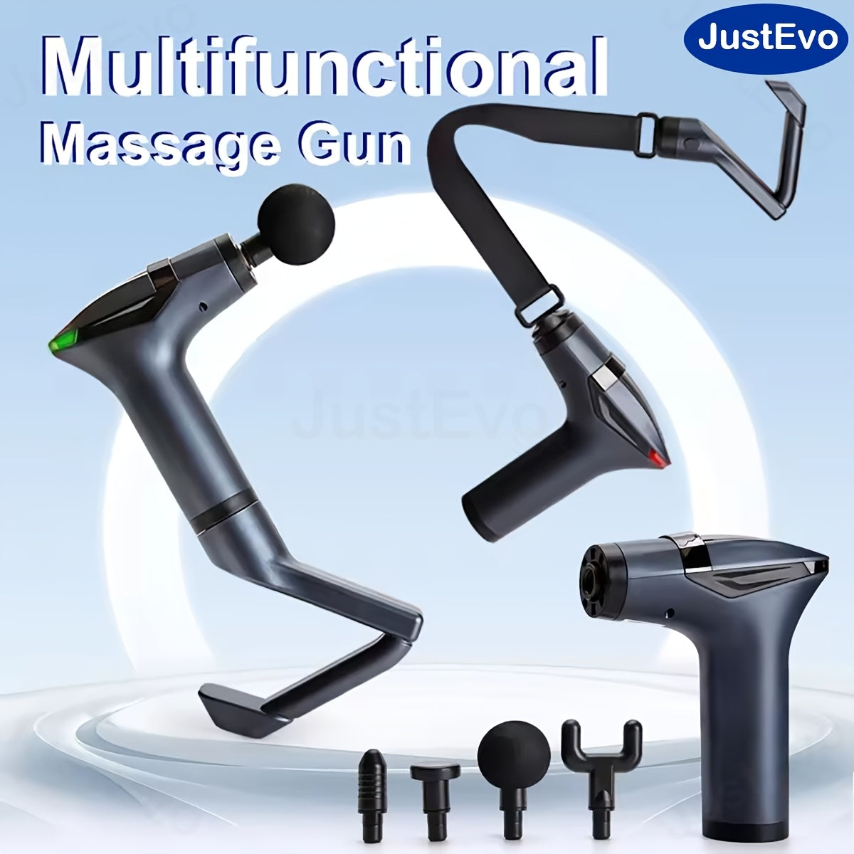 JustEvo Ko'p Funktsiyali Massaj Qurollari, O'zgaruvchan Boshli, Yuqori Tezlikdagi Vibratsiya, USB Qayta Zaryadlanadigan, Sirpanmaydigan Tutqich, 4 Ta Qo'shimcha, Sayohat Uchun Zarur, Mukammal Hediye, Portativ Mushak