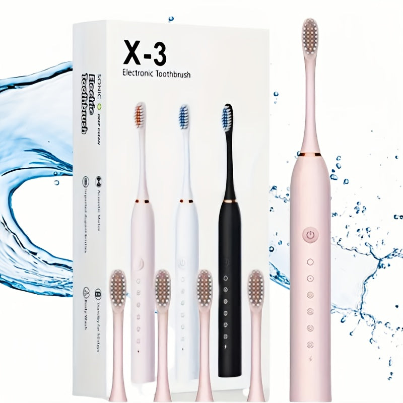Взрослая перезаряжаемая электрическая зубная щетка с несколькими режимами и насадками