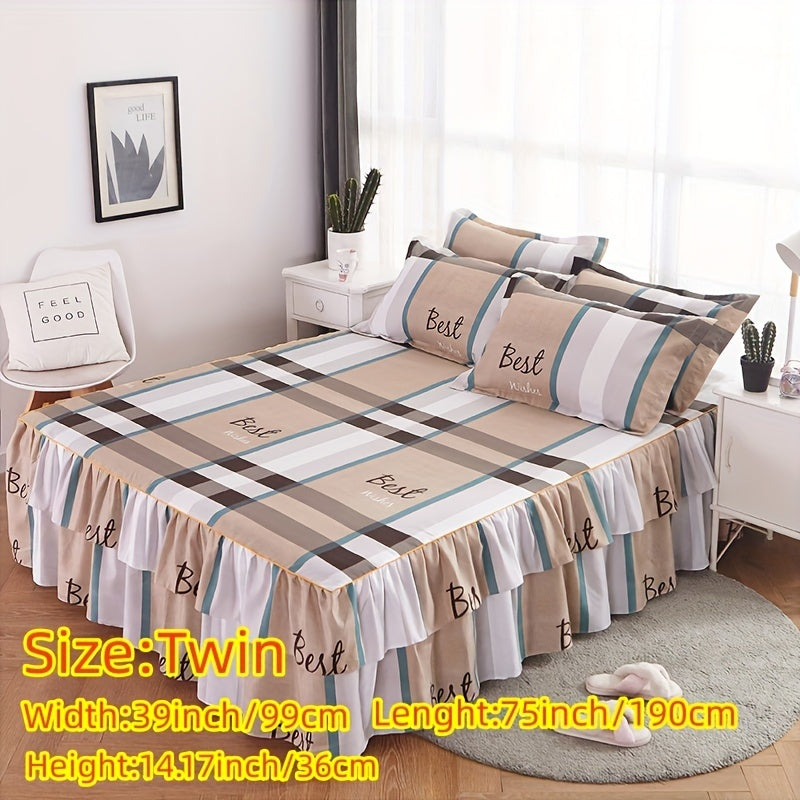 Three-Piece Macrame Bed Skirt Set with Flower Print Non-Slip Bedding for All Seasons