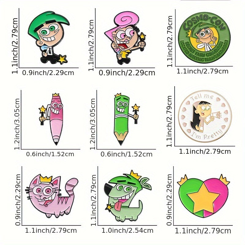 9 ta yoqimli hayvonlar metall belgilari to'plami - noyob multfilm qalam dizayni - do'stlaringiz uchun kitob sumkalariga, zargarlik buyumlariga, kiyimlarga va boshqalarga qo'shish uchun mukammal sovg'a!