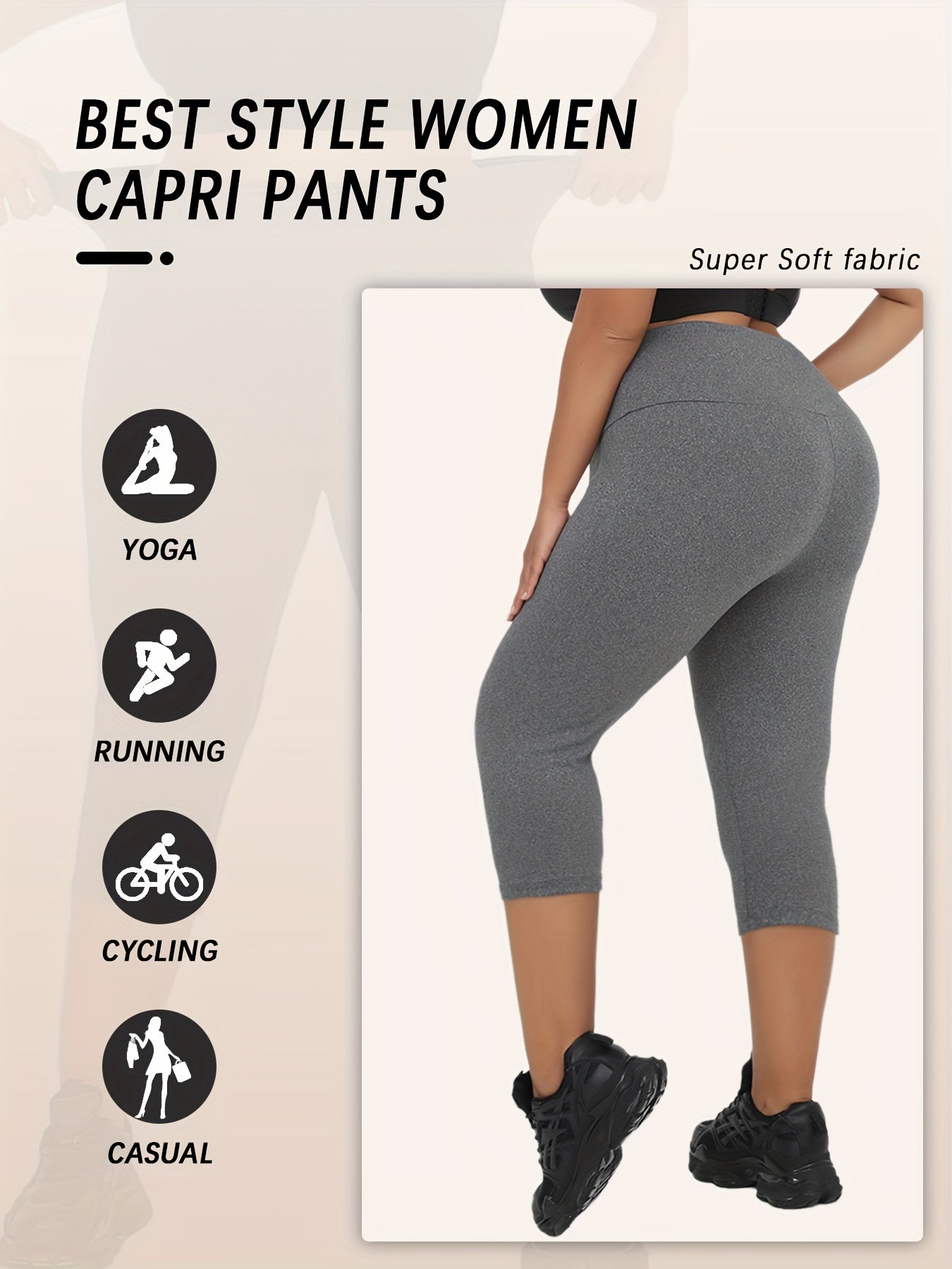 Plus Size Women’s Leggings High Waisted Tummy Control Yoga Capri Workout