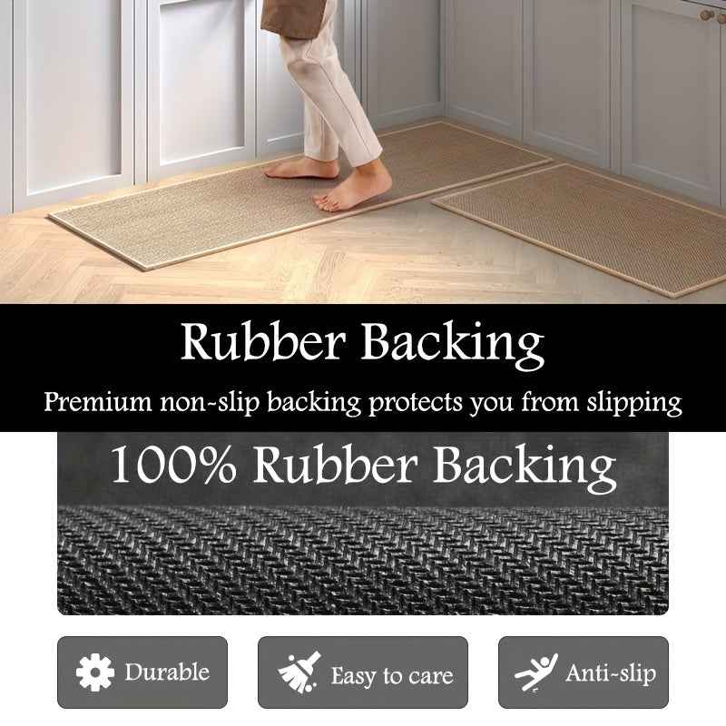 Set of 2 Non-Slip Woven Kitchen Rugs and Mats with Rubber Backing Washable