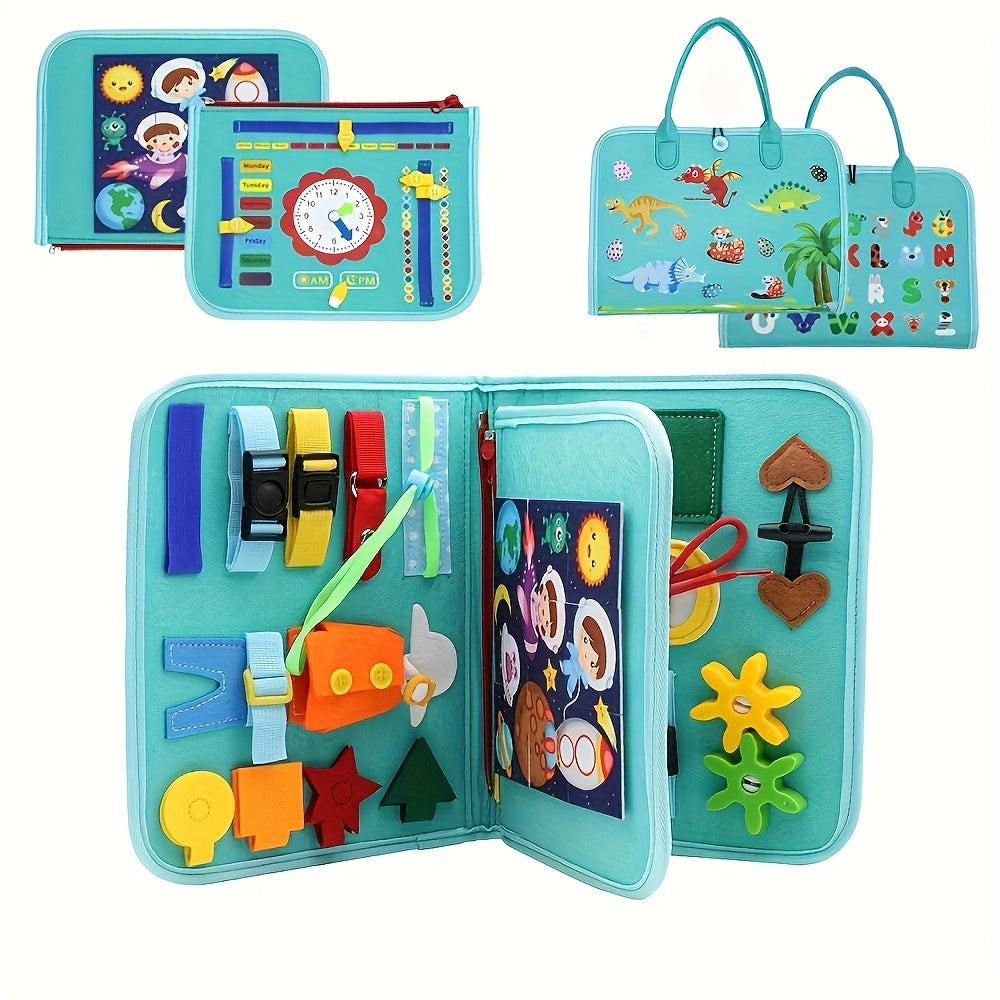 Tablero de fieltro interactivo y ocupado para niños, juguete educativo con cordones y accesorios, rosa y azul