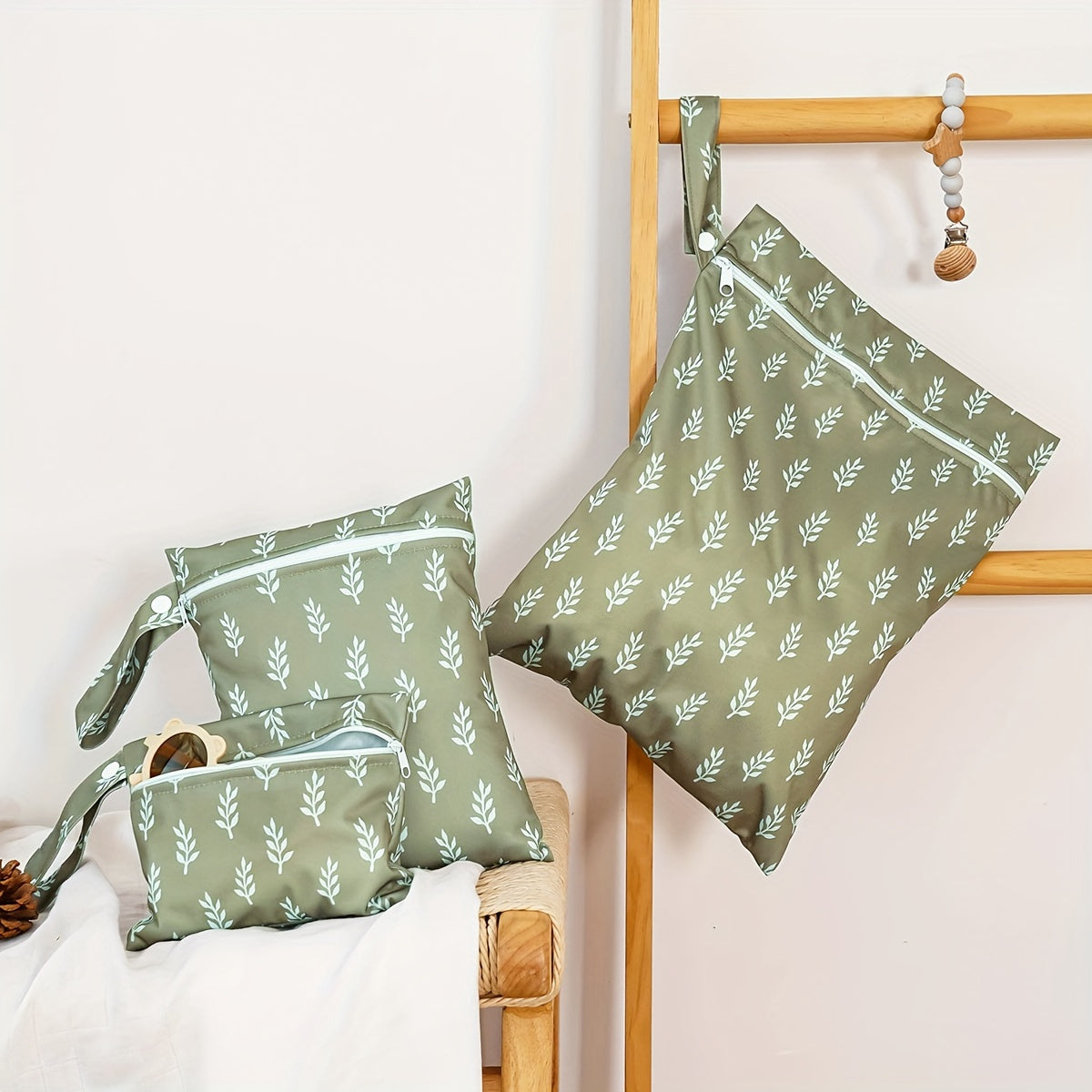 Set of Recycled Cloth Waterproof Wet Dry Diaper Bags with Zipper and Handle