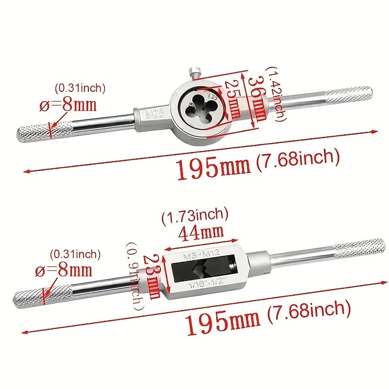 Metric Tap and Die Set for DIY M3-M12 Threading Alloy Metal Hand Tools with Bag