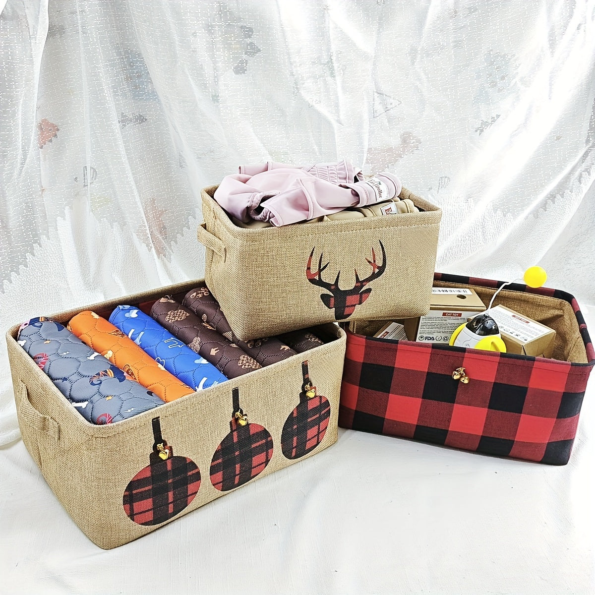 Rojdestvo kiyigi uchun oson yigʻiladigan, jingle kalitlari bilan taqdim etilgan qorqizlar saqlash savati, bayram sovgʻalari, o‘yinchoqlar