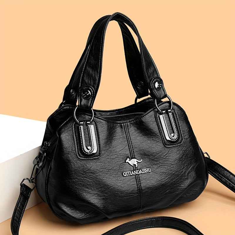 Casual Black Tote Bag for Women with Zipper Closure and Polyester Lining