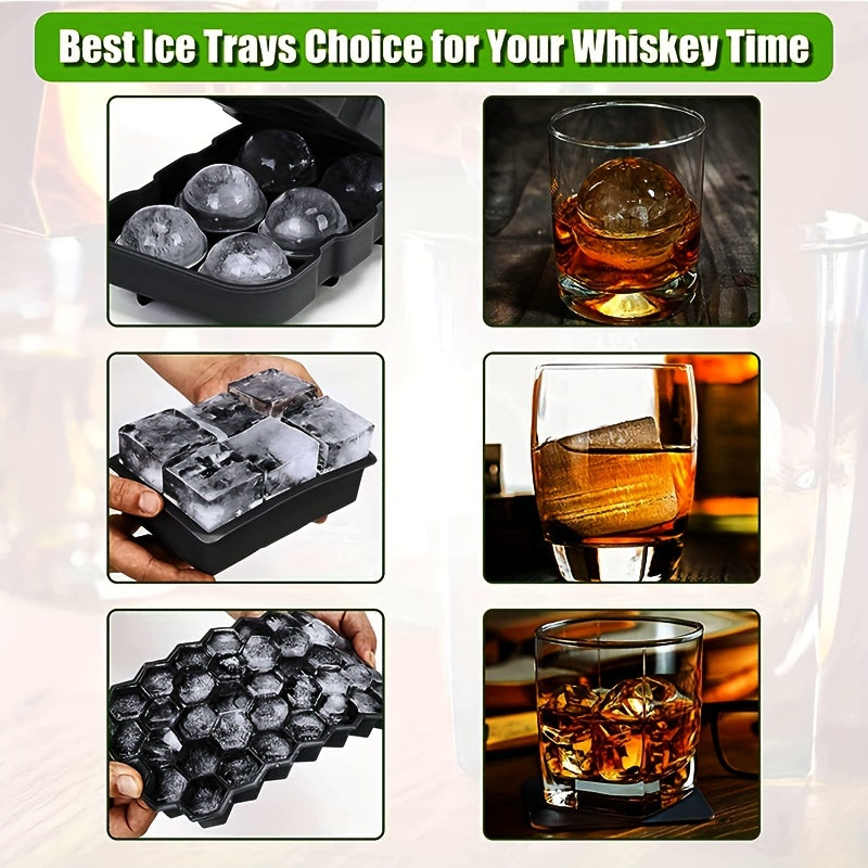Large Silicone Ice Cube Mold Set With Lids, Ice Ball, Honeycomb Trays