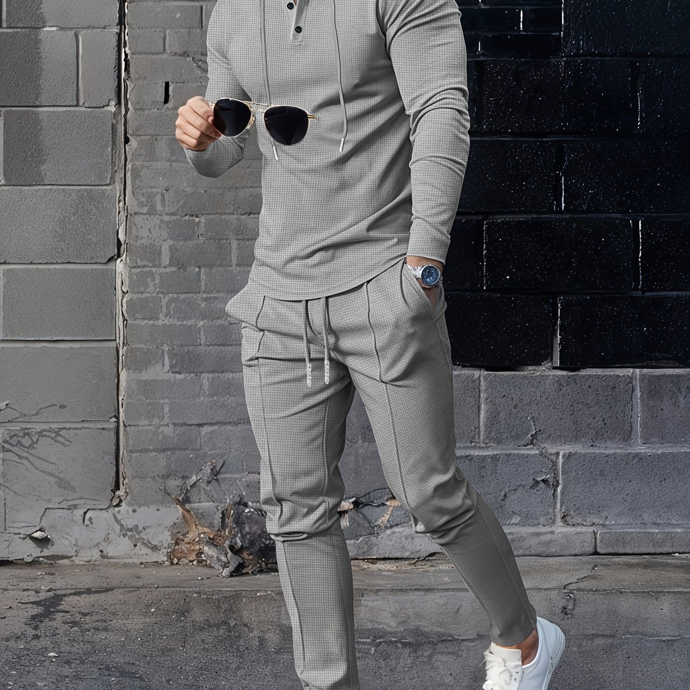 Men's Casual Sportswear Set Hooded Long Sleeve Top and Joggers Polyester Blend Spring Fall Outdoor